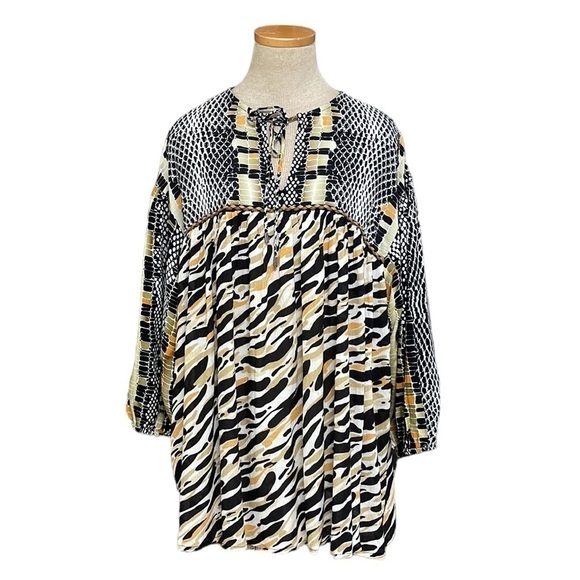 Anthropologie x Blank London Peasant Top NWT Long Sleeve Green Orange Size Large - Picture 1 of 17